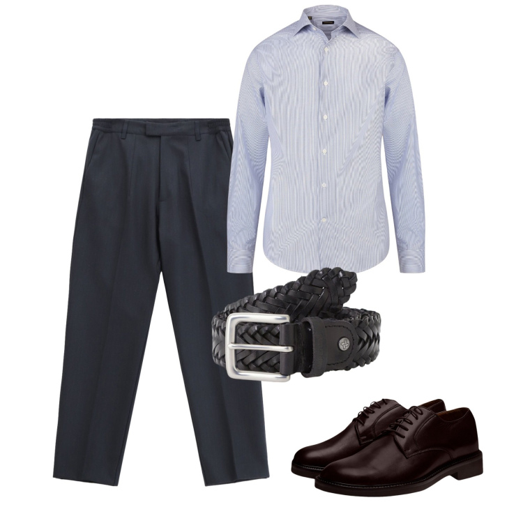 Outfit uomo - Settembre. Stile Casual per Tutti i giorni. Abbinamento con cinture, pantaloni, scarpe stringate, camicie.