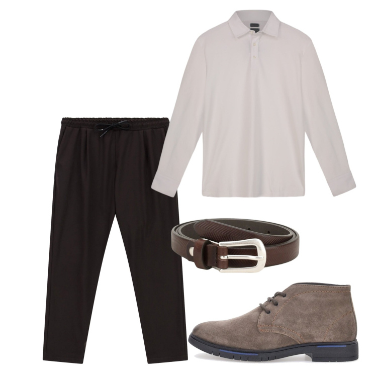 Outfit uomo - Settembre. Stile Casual per Tutti i giorni. Abbinamento con cinture, pantaloni, scarpe stringate, polo.