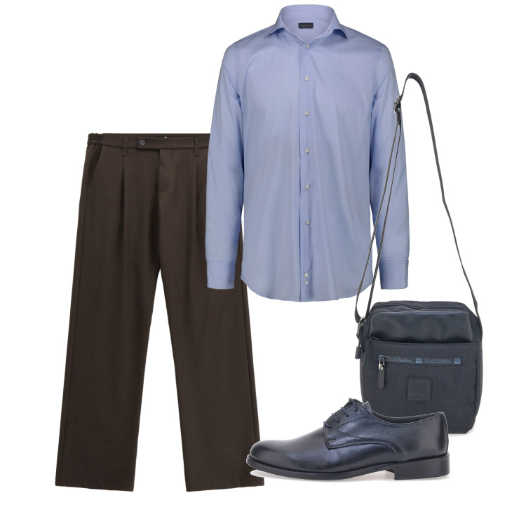 Outfit uomo - Settembre. Stile Casual per Tutti i giorni. Abbinamento con pantaloni, portafogli, scarpe stringate, camicie.