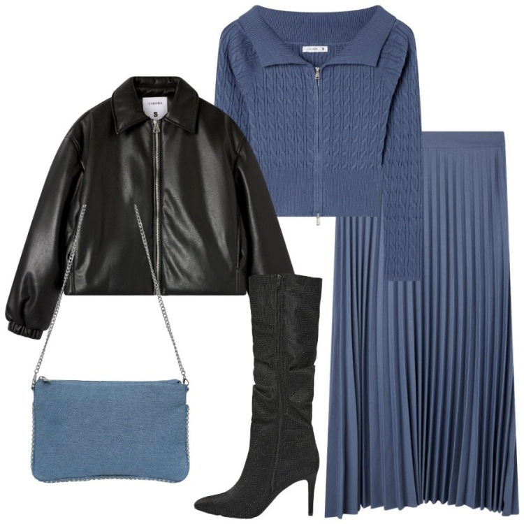 Outfit donna - Terranova - New Collection AI26. Stile Chic per Ufficio. Abbinamento con cardigans, borse a tracolla, gonne lunghe, bomber, stivali.