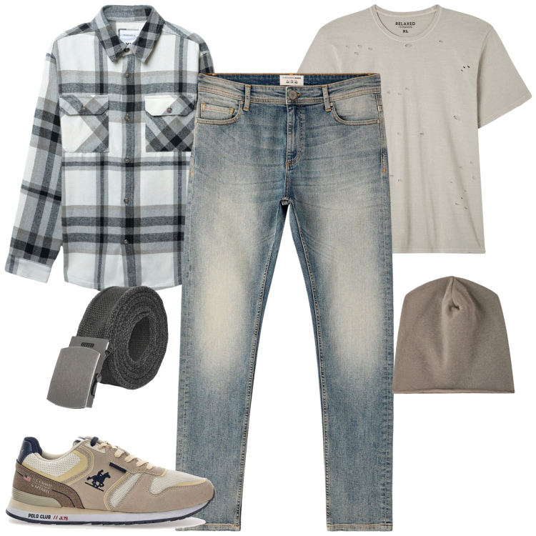 Outfit uomo - Castagnata coi bambini. Stile Casual per Tutti i giorni. Abbinamento con t-shirt, cinture, jeans skinny, berretti, cappotti, sneakers.