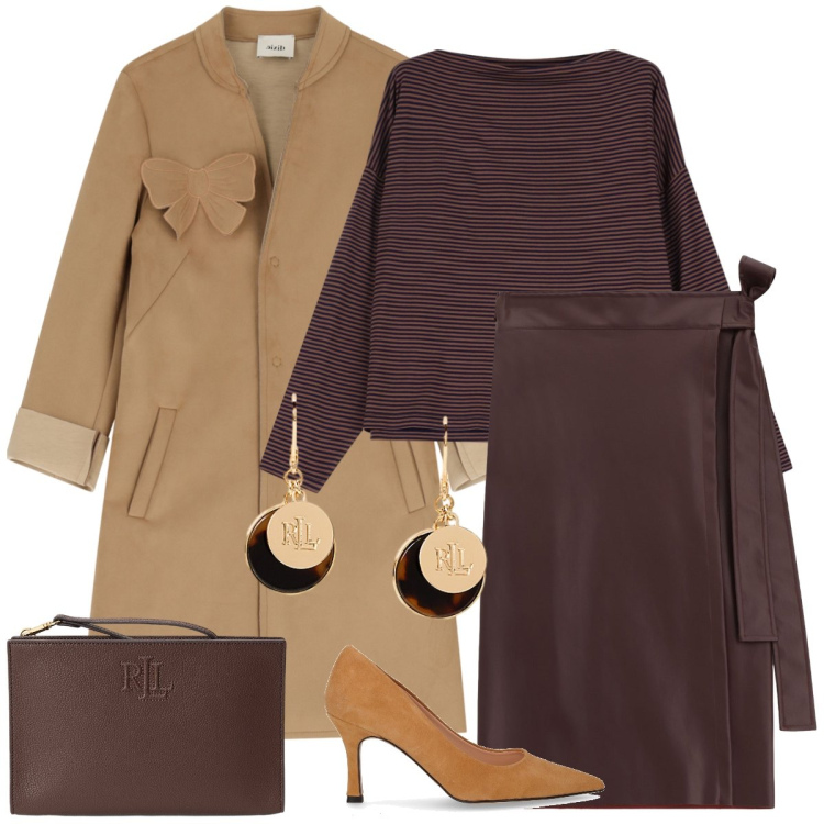 Outfit donna - Total look #2245514. Stile Chic per Tutti i giorni. Abbinamento con cappotti, gonne longuette, maglieria, orecchini, pochette, décolleté.