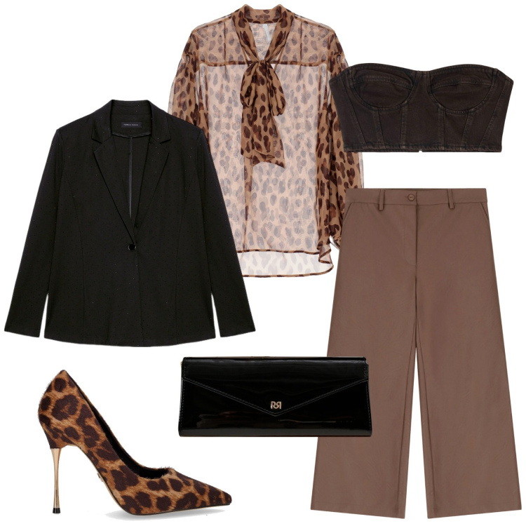 Outfit donna - Dettagli animalier. Stile Sexy per Serata fuori. Abbinamento con top, pochette, pantaloni, camicie, blazer, décolleté.
