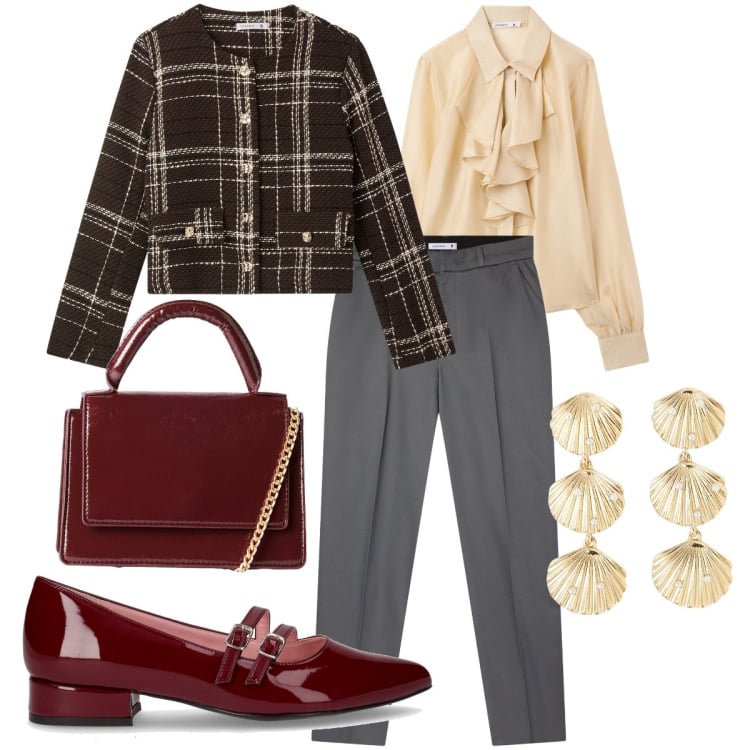 Outfit donna - Bon ton. Stile Bon Ton per Tutti i giorni. Abbinamento con camicie, blazer, pantaloni chino, orecchini, borse a tracolla, ballerine.