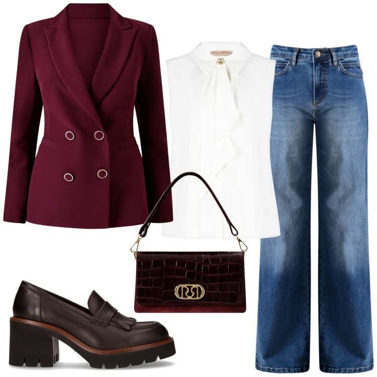 Outfit donna - Total look #2245533. Stile Glamour per Tutti i giorni. Abbinamento con jeans, blazer, top, borse a mano, décolleté.
