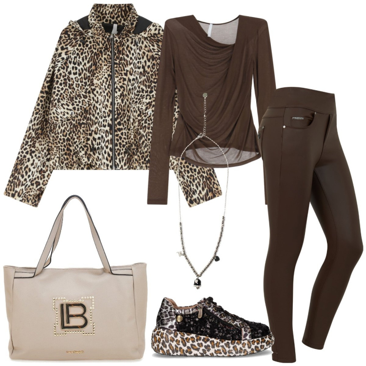 Outfit donna - Dinamica. Stile Sporty chic per Tutti i giorni. Abbinamento con bluse, parka, jeans skinny, ciondoli, sneakers, borse a spalla.