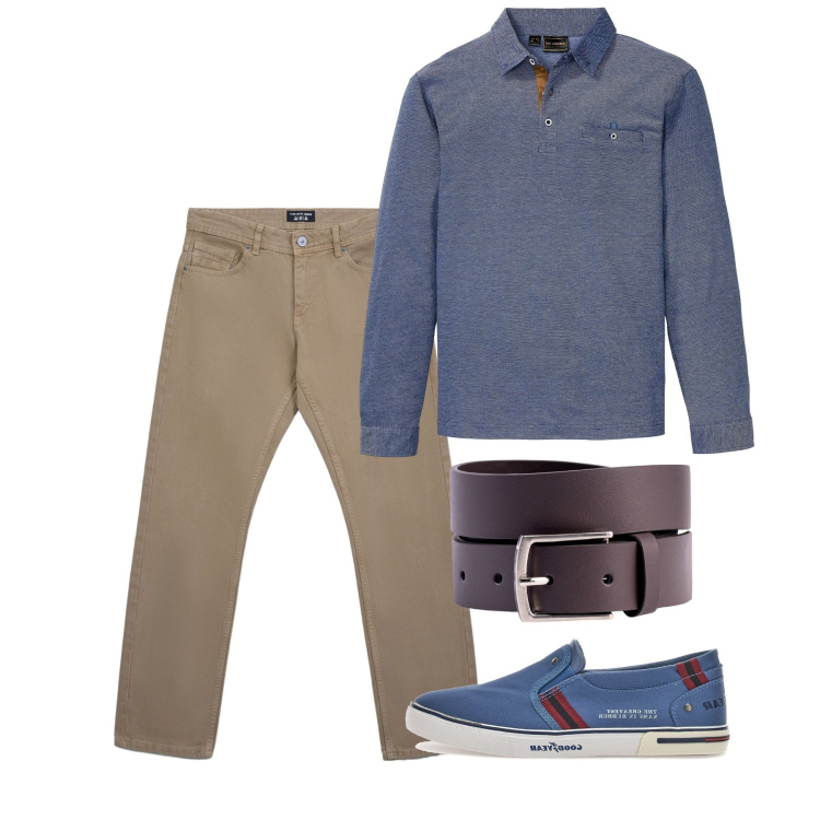 Outfit uomo - Settembre. Stile Casual per Tutti i giorni. Abbinamento con polo, jeans, cinture, sneakers.