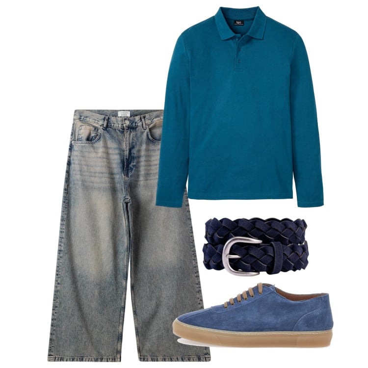Outfit uomo - Settembre in polo. Stile Casual per Tutti i giorni. Abbinamento con polo, jeans, cinture, sneakers.
