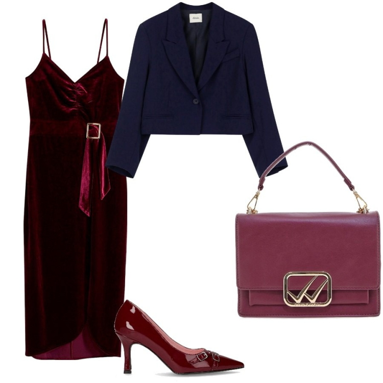Outfit donna - Il velluto tend A/I 2025. Stile Chic per Serata fuori. Abbinamento con vestiti midi/longuette, blazer, borse a tracolla, décolleté.