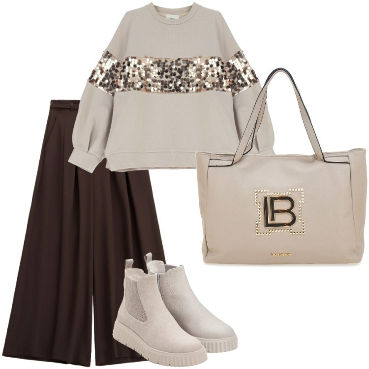 Outfit donna - La felpa oversize. Stile Casual chic per Ufficio. Abbinamento con stivaletti, pantaloni a palazzo, felpe, borse a spalla.
