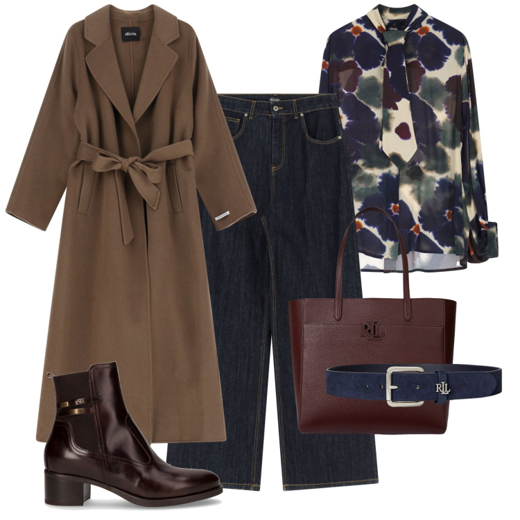Outfit donna - Un cappotto avvolgente. Stile Trendy per Tutti i giorni. Abbinamento con camicie, cappotti, jeans, cinture, borse tote, stivaletti.