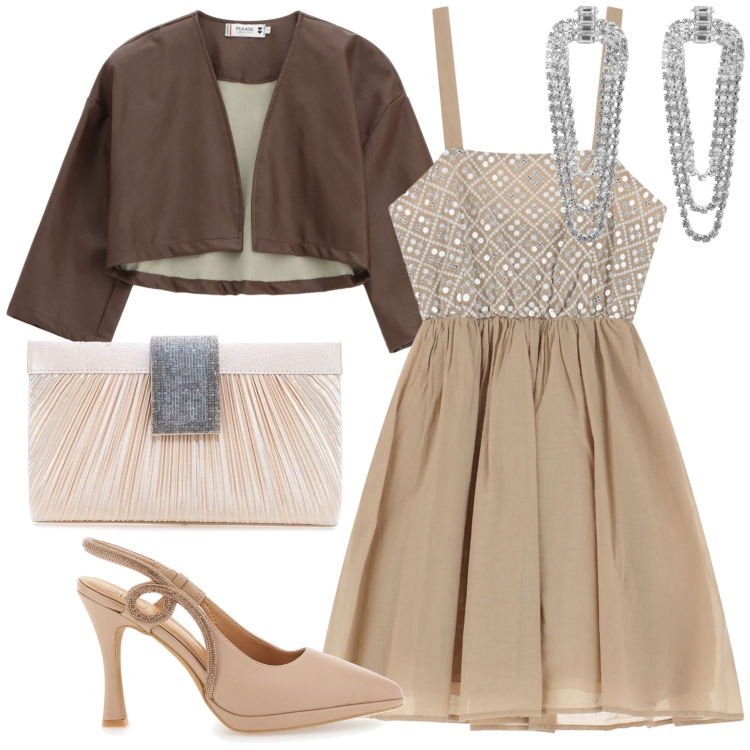 Outfit donna - Scintillante cerimonia. Stile Glamour per Cerimonia. Abbinamento con orecchini, giacche, vestiti corti, décolleté, pochette.