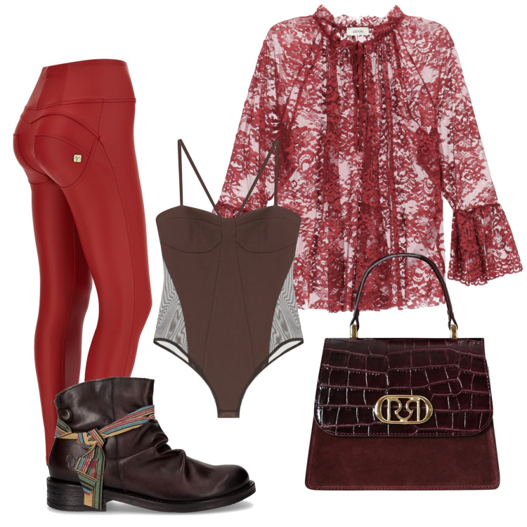 Outfit donna - Total look. Stile Boho per Ufficio. Abbinamento con borse a mano, body, pantaloni skinny, camicie, stivaletti chelsea.