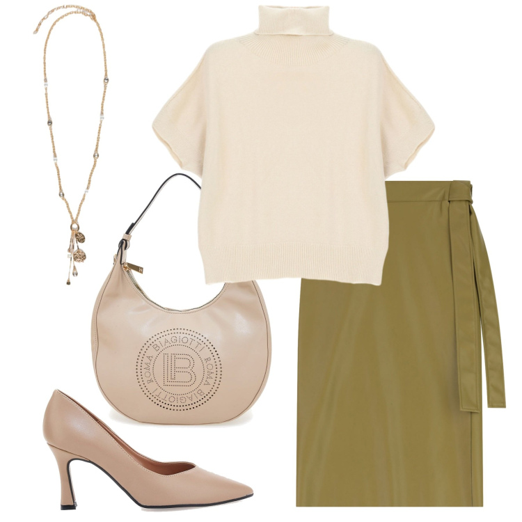 Outfit donna - Total look #2245587. Stile Glamour per Ufficio. Abbinamento con maglieria, gonne longuette, décolleté, borse a spalla, ciondoli.