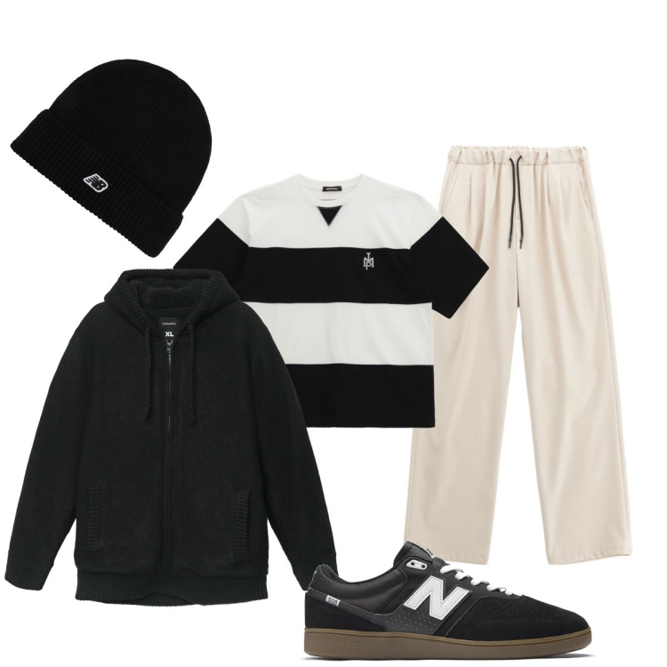 Outfit uomo - Total look #2245588. Stile Casual per Sport. Abbinamento con felpe con cappuccio, sneakers, berretti, t-shirt, pantaloni.