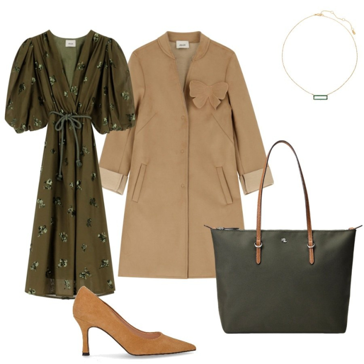 Outfit donna - Outfit Dixie. Stile Chic per Ufficio. Abbinamento con cappotti, vestiti midi/longuette, borse tote, collane, décolleté.
