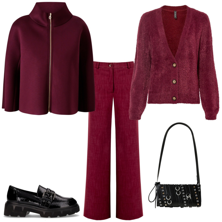 Outfit donna - Total look #2245609. Stile Minimal per Tutti i giorni. Abbinamento con cardigans, cappe, pantaloni, borse a spalla, mocassini.