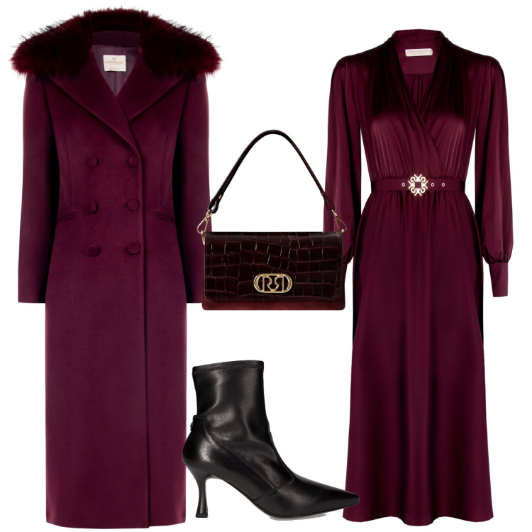 Outfit donna - Bon ton sera evento. Stile Bon Ton per Serata fuori. Abbinamento con vestiti midi/longuette, cappotti, borse a mano, stivaletti.