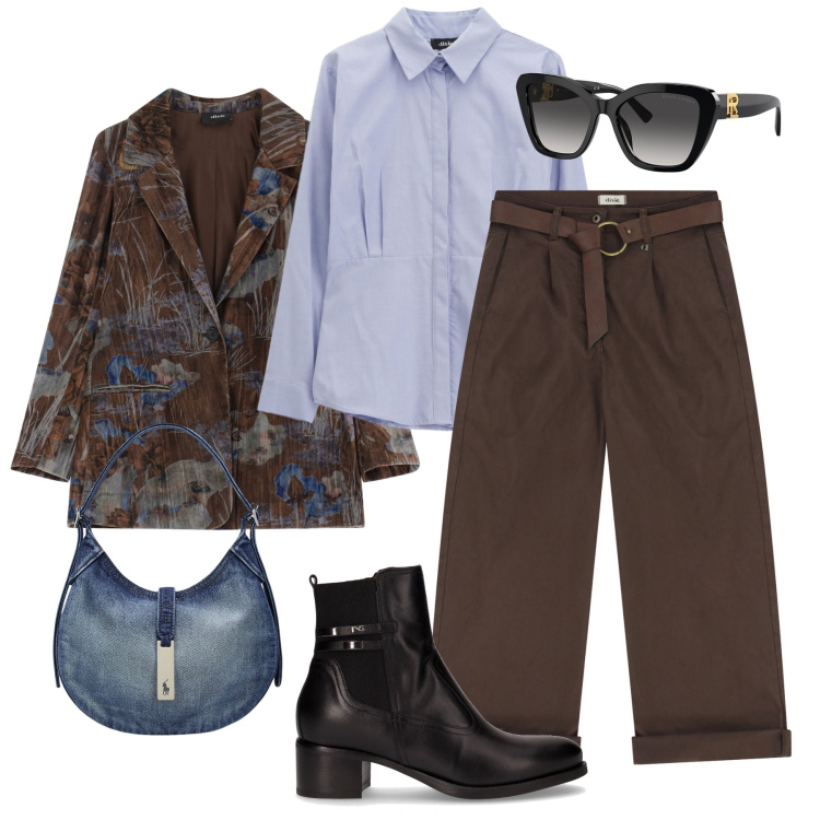 Outfit donna - Outfit in trend 1000 occasioni. Stile Trendy per Tutti i giorni. Abbinamento con pantaloni, blazer, camicie, occhiali da sole, borse a spalla, stivaletti.