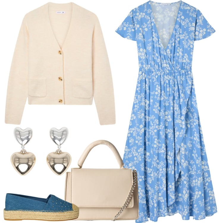 Outfit donna - Il cardigan è d\'obbligo. Stile Bon Ton per Tutti i giorni. Abbinamento con vestiti lunghi, cardigans, espadrillas, borse a tracolla, orecchini.