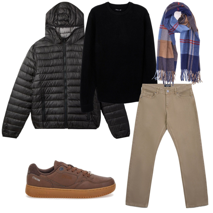 Outfit uomo - Total look #2245648. Stile Urban per Tutti i giorni. Abbinamento con piumini, jeans, maglieria, sciarpe, sneakers.