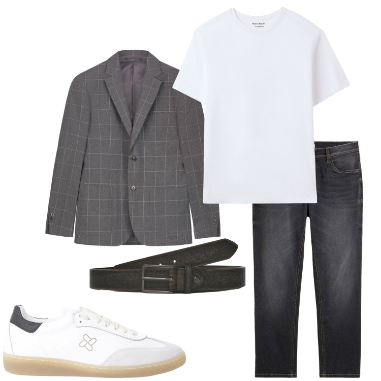 Outfit uomo - Total look #2245649. Stile Trendy per Tutti i giorni. Abbinamento con jeans dritti, t-shirt, cinture, sneakers, giacche.