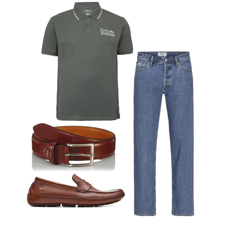 Outfit homme - Septembre. Style Casual pour Tous les jours. Assortir avec chaussures à lacets, jeans, ceintures, polos.