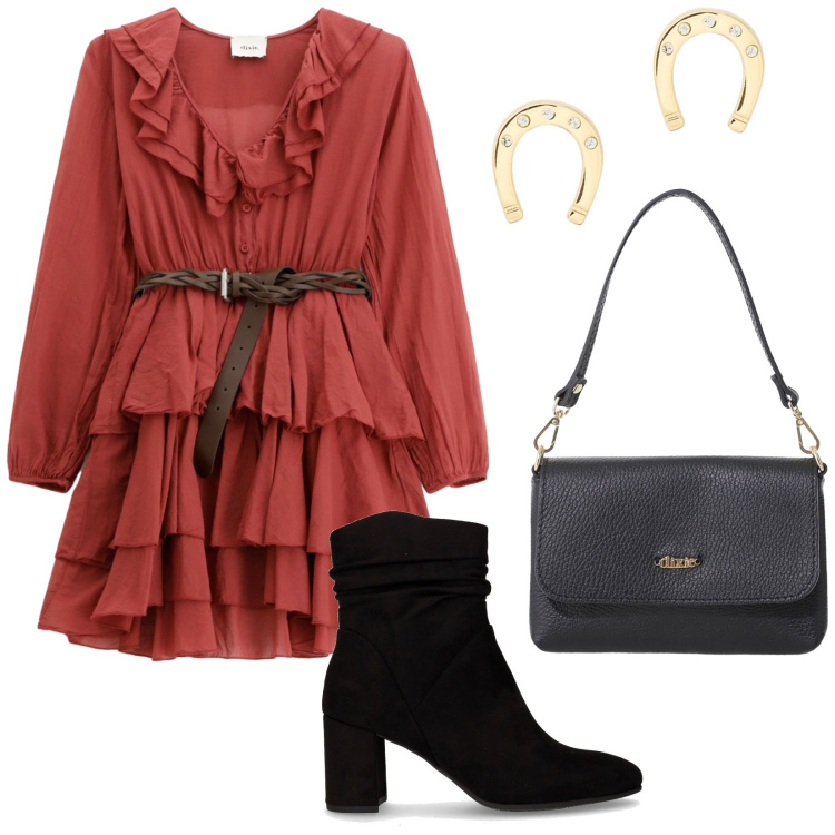 Outfit donna - Total look #2245660. Stile Romantica per Serata fuori. Abbinamento con vestiti corti, borse a tracolla, orecchini, stivaletti.