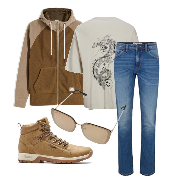 Outfit homme - Septembre. Style Casual pour Tous les jours. Assortir avec bottes, vestes, jean slim, t-shirts, lunettes de soleil.
