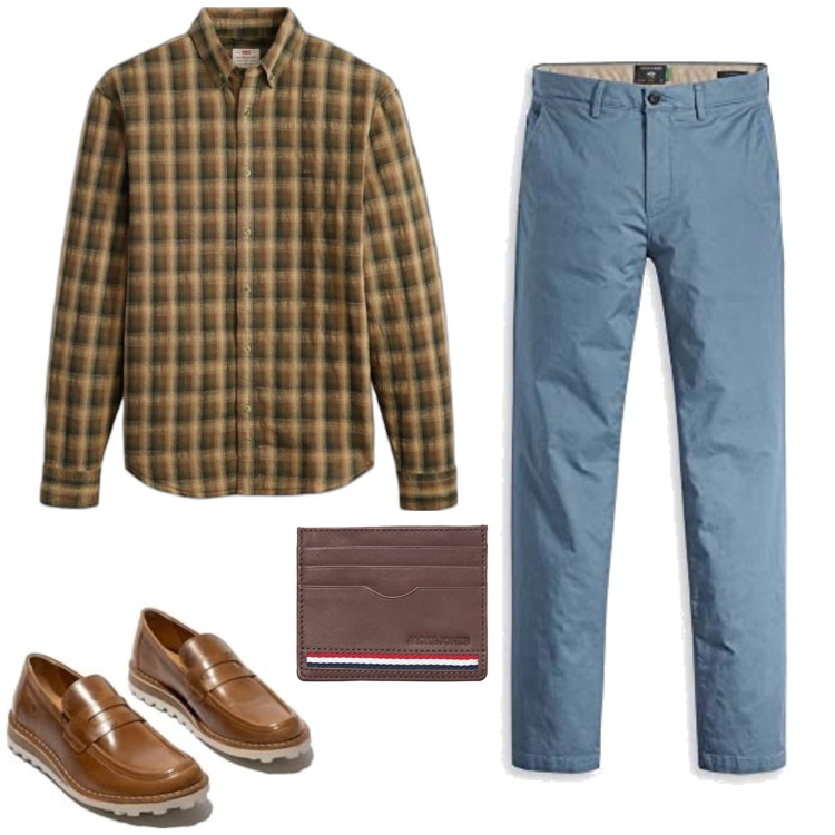 Outfit homme - Damien. Style Business/Elégant pour Bureau. Assortir avec pantalon , portefeuille, t-shirts, chaussures à lacets.