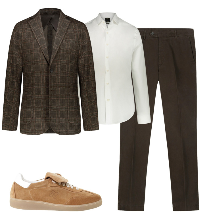 Outfit uomo - Settembre. Stile Trendy per Tutti i giorni. Abbinamento con sneakers, giacche, pantaloni chino, camicie.