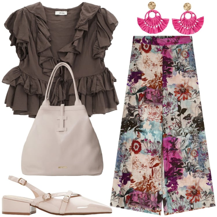 Outfit donna - Fuxia a modo mio. Stile Chic per Tutti i giorni. Abbinamento con orecchini, décolleté, borse tote, pantaloni, camicie a manica corta.