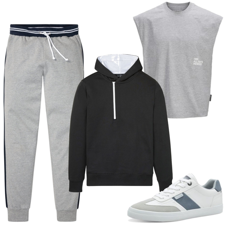 Outfit homme - Mark. Style Urban pour Sport. Assortir avec sweats à capuche, pantalons de sport, sneakers, t-shirts.