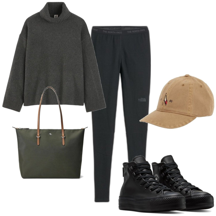Outfit mujer - Basic #4778. Estilo Basic para Todos los días. Combinación con leggings, prendas de punto, bolso tote, sneakers, sombreros.