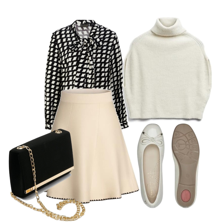Outfit femme - Septembre. Style Bon Ton pour Tous les jours. Assortir avec chemisiers, pochette, ballerines, minijupes, manteaux.