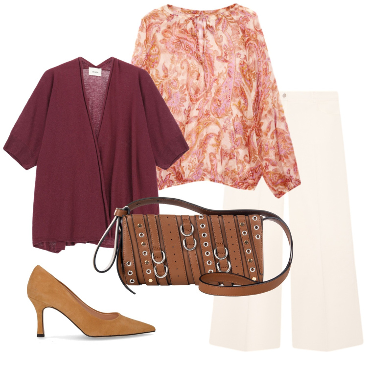 Outfit donna - Total look #2245786. Stile Casual per Tutti i giorni. Abbinamento con borse a spalla, cardigans, pantaloni a palazzo, bluse, décolleté.