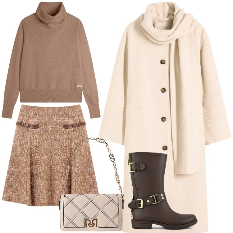 Outfit donna - Total look #2245813. Stile Casual per Tutti i giorni. Abbinamento con cappotti, minigonne, borse a tracolla, maglieria, stivali.