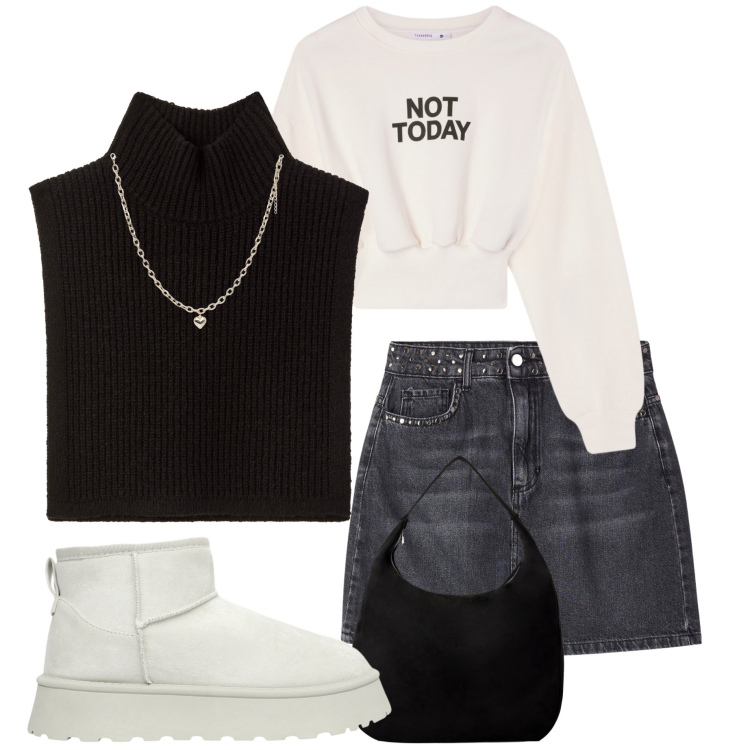 Outfit donna - New collection Terranova. Stile Casual per Scuola/Università. Abbinamento con cappotti, stivaletti, collane, felpe, borse a mano, minigonne.