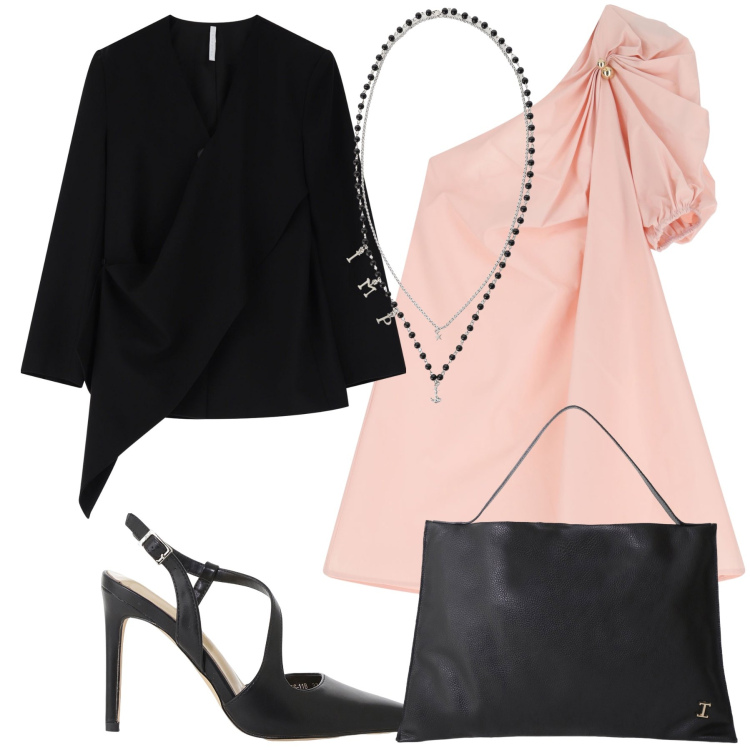 Outfit donna - Mono spalla alla cerimonia Imperial. Stile Chic per Cerimonia. Abbinamento con vestiti corti, blazer, décolleté, collane, borse a spalla.