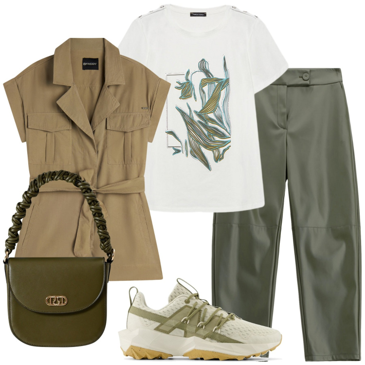 Outfit donna - Total look #2245833. Stile Etnico per Tutti i giorni. Abbinamento con sneakers, borse a mano, pantaloni, trench, t-shirt.