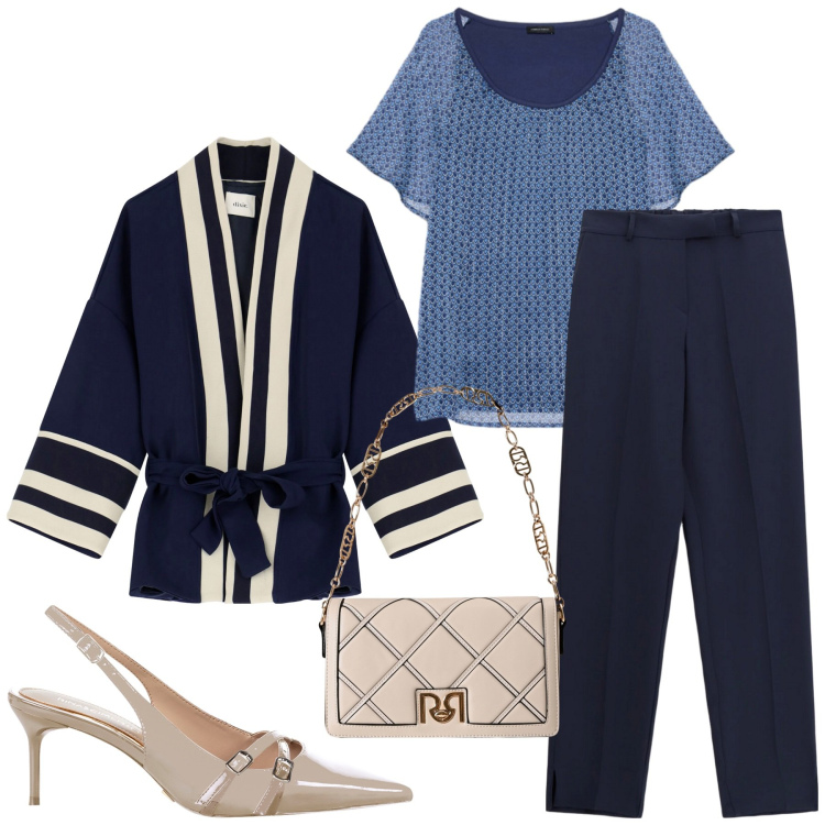 Outfit donna - Total look #2245835. Stile Casual chic per Ufficio. Abbinamento con borse a tracolla, décolleté, pantaloni, cappe, bluse.