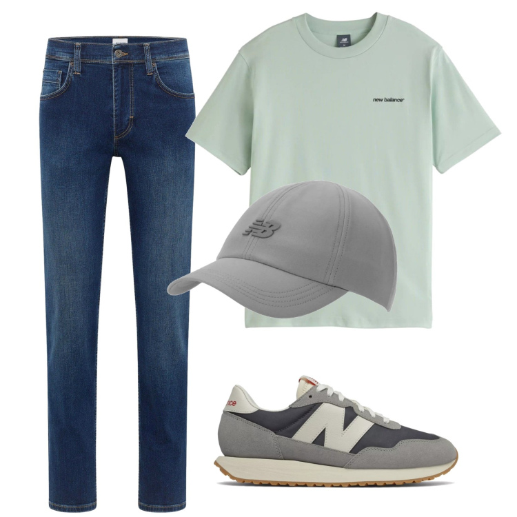Outfit uomo - Total look #2245845. Stile Urban per Tutti i giorni. Abbinamento con jeans dritti, sneakers, t-shirt, cappelli con visiera.