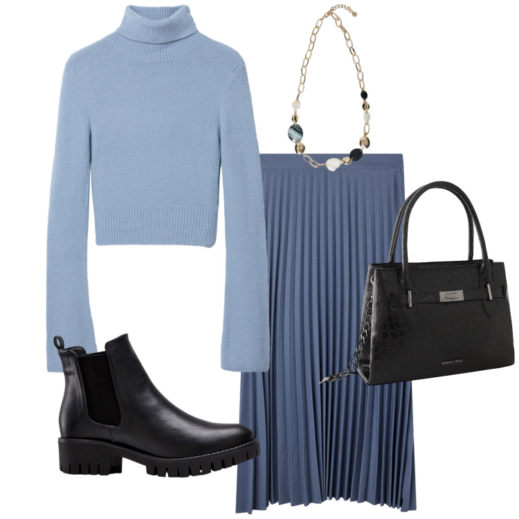 Outfit donna - Total look #2245861. Stile Glamour per Ufficio. Abbinamento con stivaletti chelsea, borse a mano, gonne lunghe, maglieria, collane.