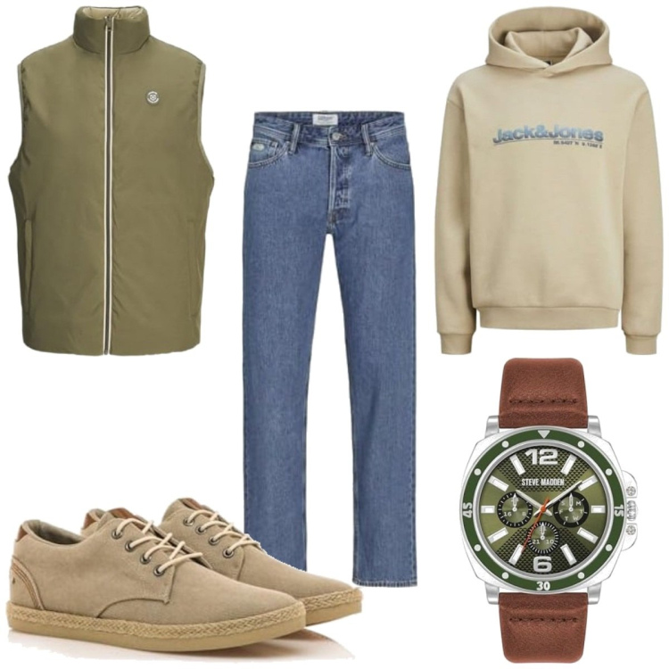 Outfit homme - Tendance #5556. Style Tendance pour Tous les jours. Assortir avec sneakers, sweats à capuche, jeans, montres analogiques, gilets sans manche.