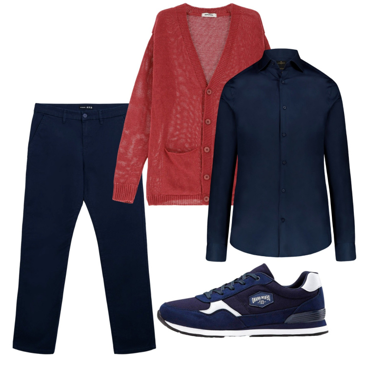 Outfit uomo - Settembre. Stile Casual per Tutti i giorni. Abbinamento con sneakers, pantaloni chino, cardigans, camicie.