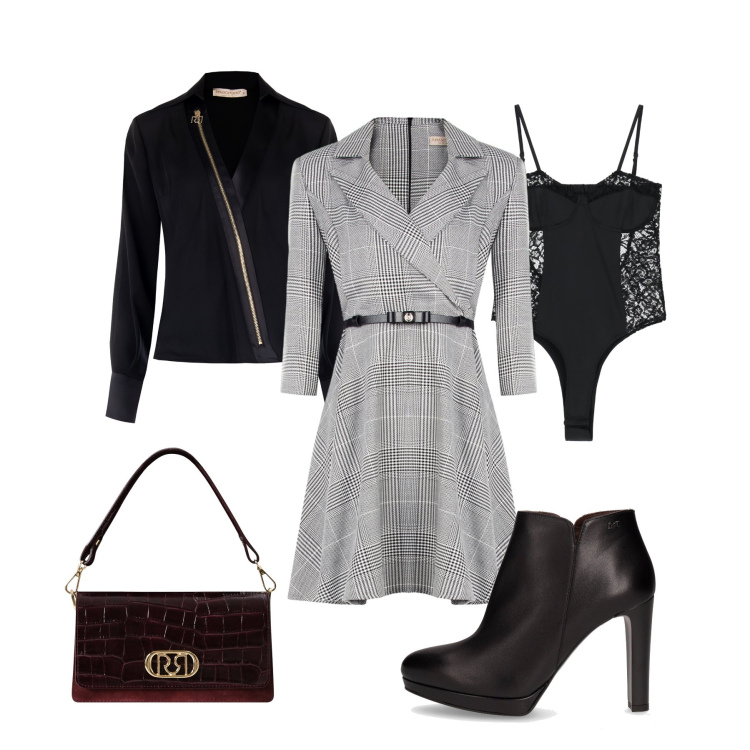 Outfit donna - Classic with a twist. Stile Sexy per Serata fuori. Abbinamento con vestiti corti, borse a mano, bluse, body, stivaletti.
