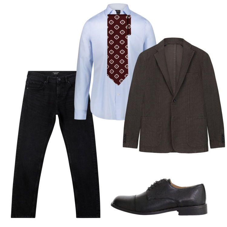Outfit uomo - Rientro in ufficio. Stile Business/Elegante per Ufficio. Abbinamento con jeans, scarpe stringate, camicie, giacche, cravatte.