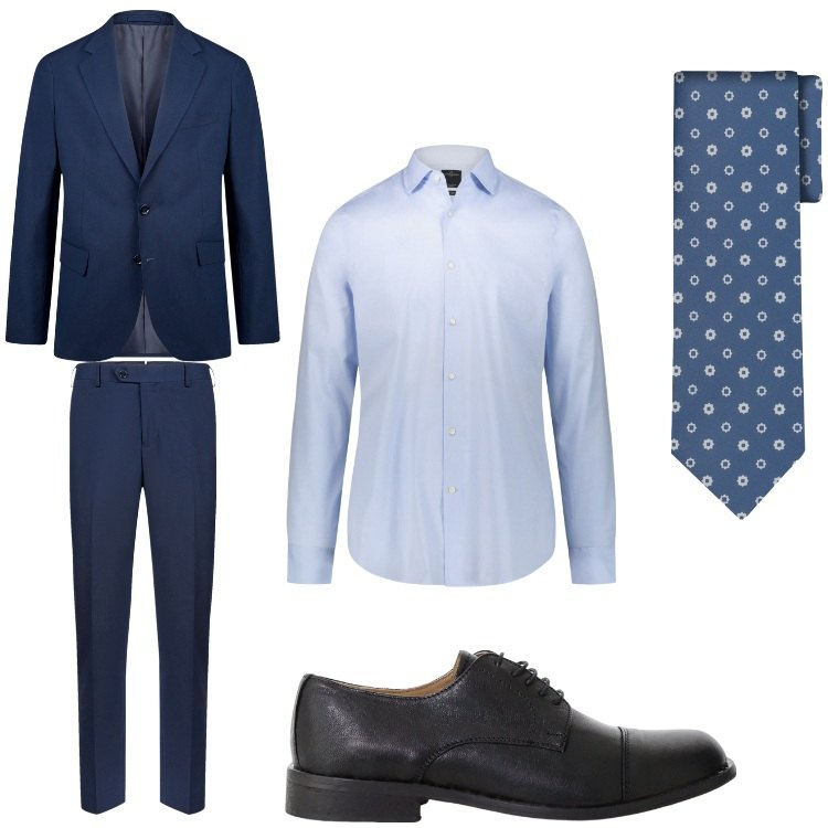 Outfit uomo - Il classico blu. Stile Business/Elegante per Serata speciale. Abbinamento con scarpe stringate, camicie, abiti, cravatte.