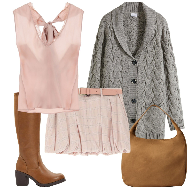 Outfit donna - Total look #2246026. Stile Glamour per Serata fuori. Abbinamento con stivali, cardigans, borse a mano, minigonne, top.