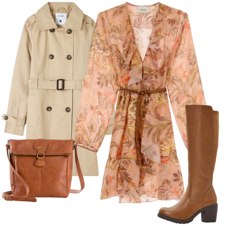 Outfit donna - Total look #2246031. Stile Etnico per Serata fuori. Abbinamento con stivali, borse a tracolla, trench, vestiti corti.